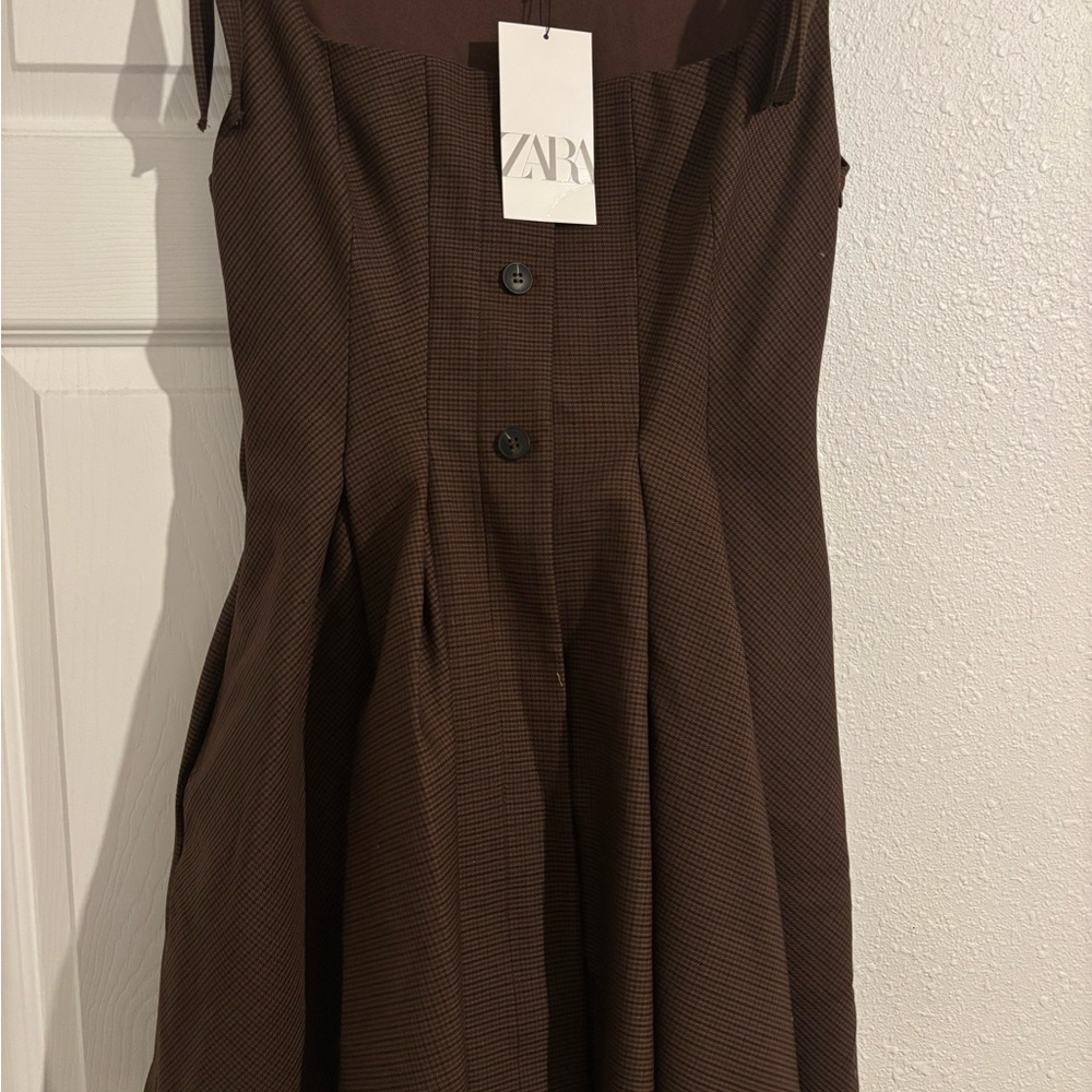 Zara Brown Pleated A-Line Cocktail Dress
